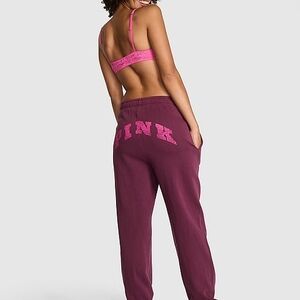 Pink Victorias Secret Logo Maroon Sweatpants Size S Burgundy Jogger Spell Out